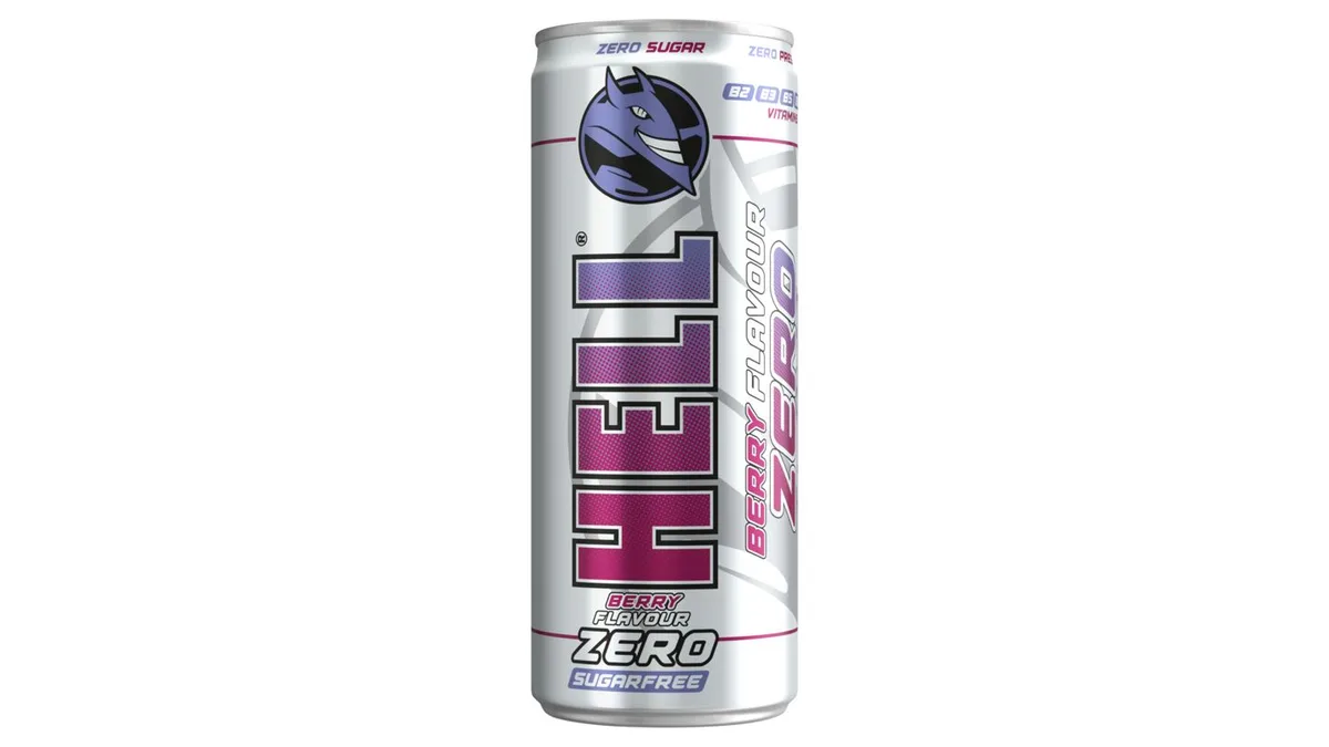 HELL Zero tutti-frutti- és bogyós gyümölcsízű, koffeintartalmú, szénsavas, alkoholmentes ital 250 ml