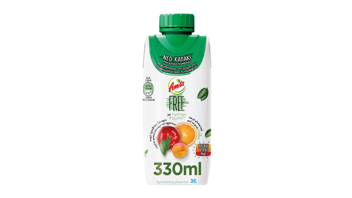 Amita Free Πορτοκάλι, Βερύκοκο και Μήλο Stevia 0.25 l