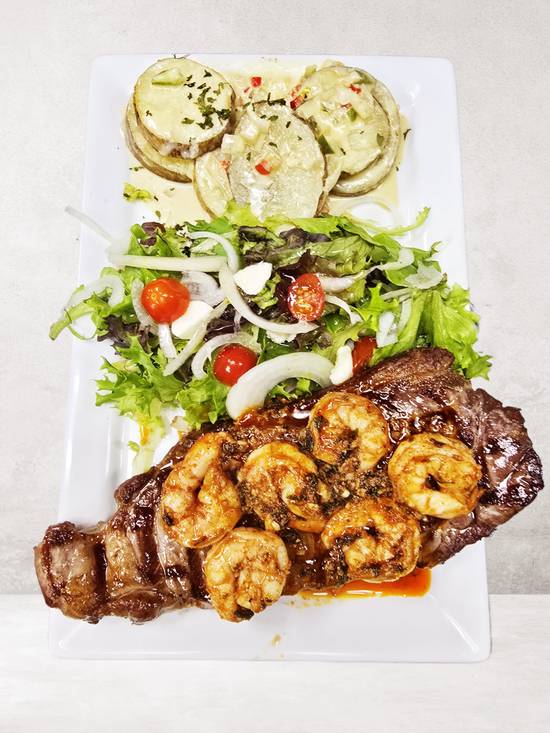 N.Y Steak and Garlic Shrimps