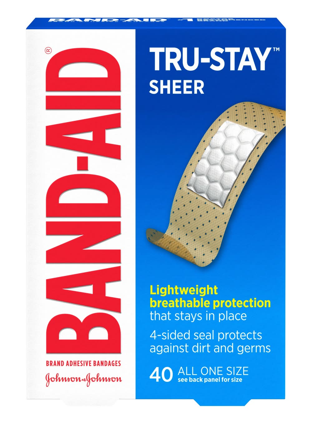 Band-Aid Tru-Stay Sheer Bandages, 1.9 cm x 7.6 cm (1.1 oz, 40 ct)