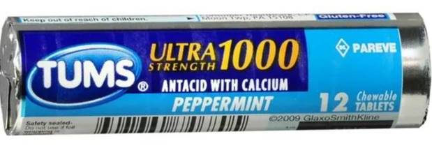 Tums Ultra Strength 1000 Antacid Tablets Peppermint 12-Count