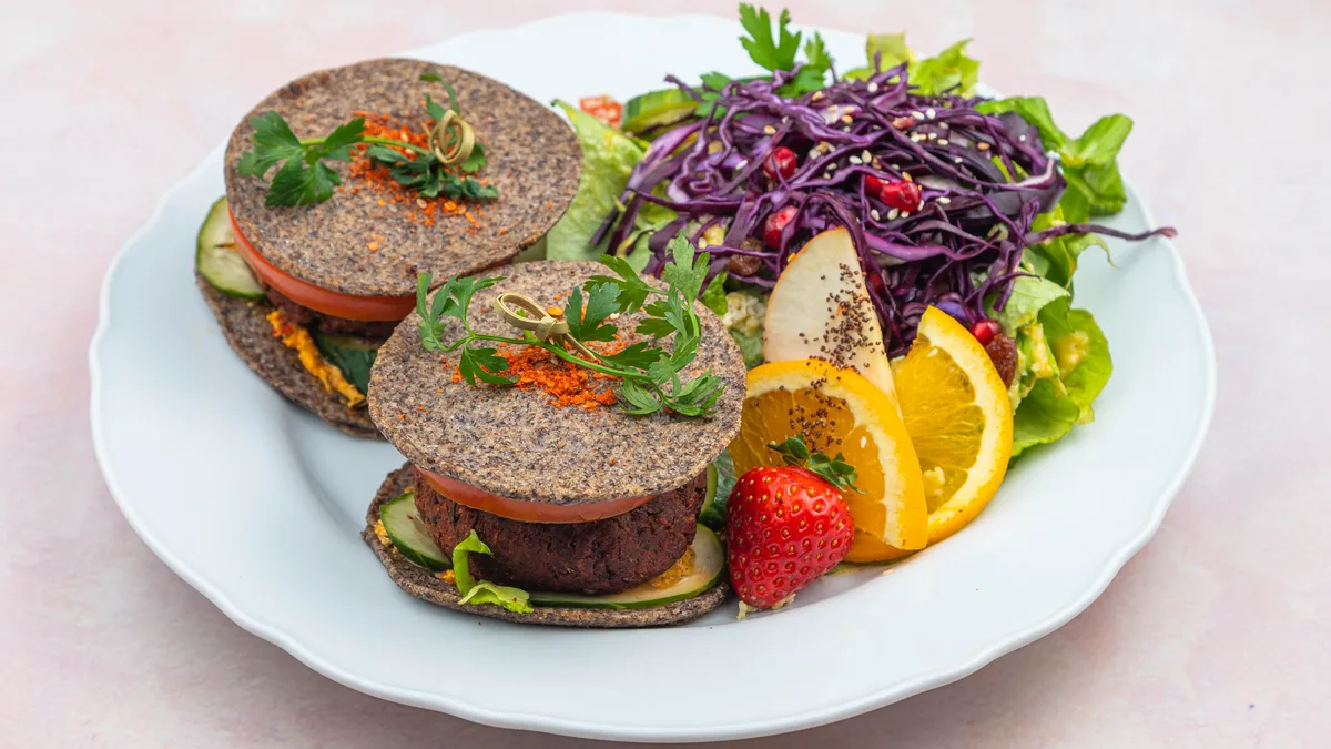 Vegan burgers in homemade buns