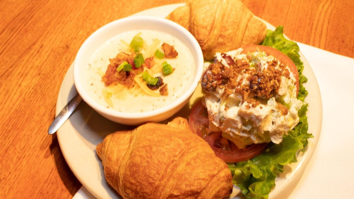 Chicken Salad, Croissants, and Soup