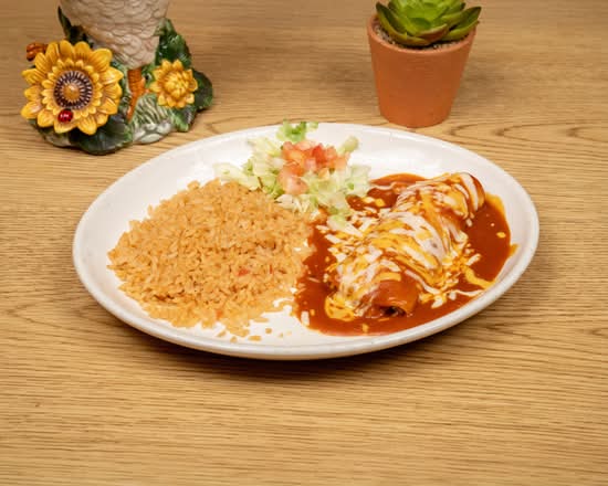 1. Cheese Enchilada, Rice and Beans