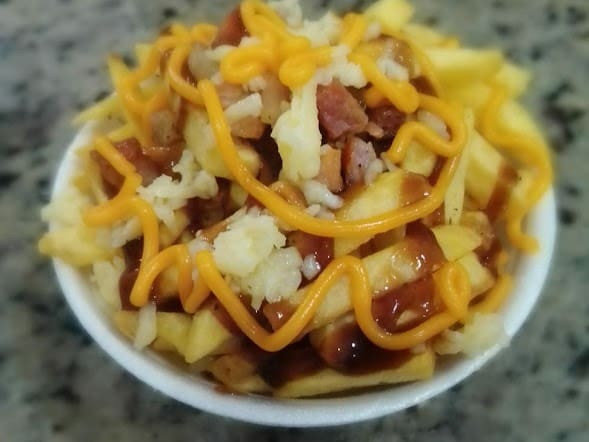 Fritas Mussarela,bacon,cheddar