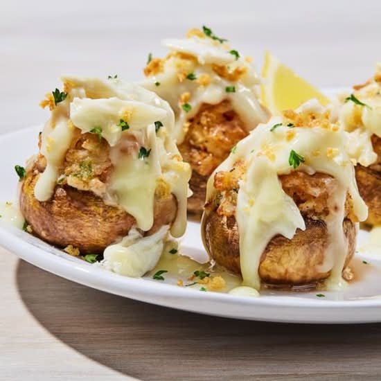 Crab-Topped Seafood-Stuffed Mushrooms