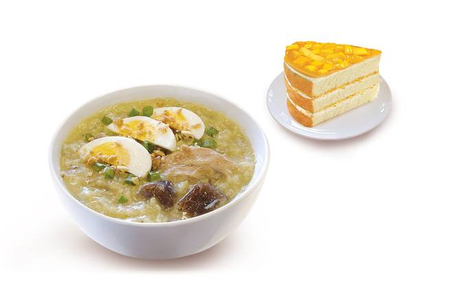 Arroz Caldo with Cake Slice