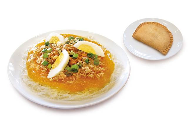 Pancit Palabok with Chicken Empanada