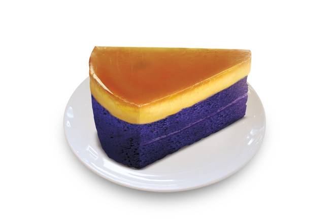 Ube Flan Cake Slice