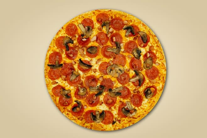 #4 Pepperoni, Bacon, and Mushroom Pizza