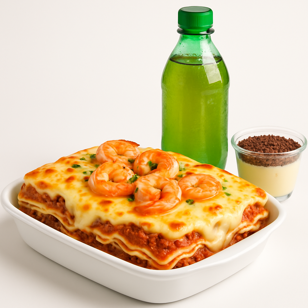 Lasanha de Carne com Camarão para 4 Pessoas Guaraná e Sobremes