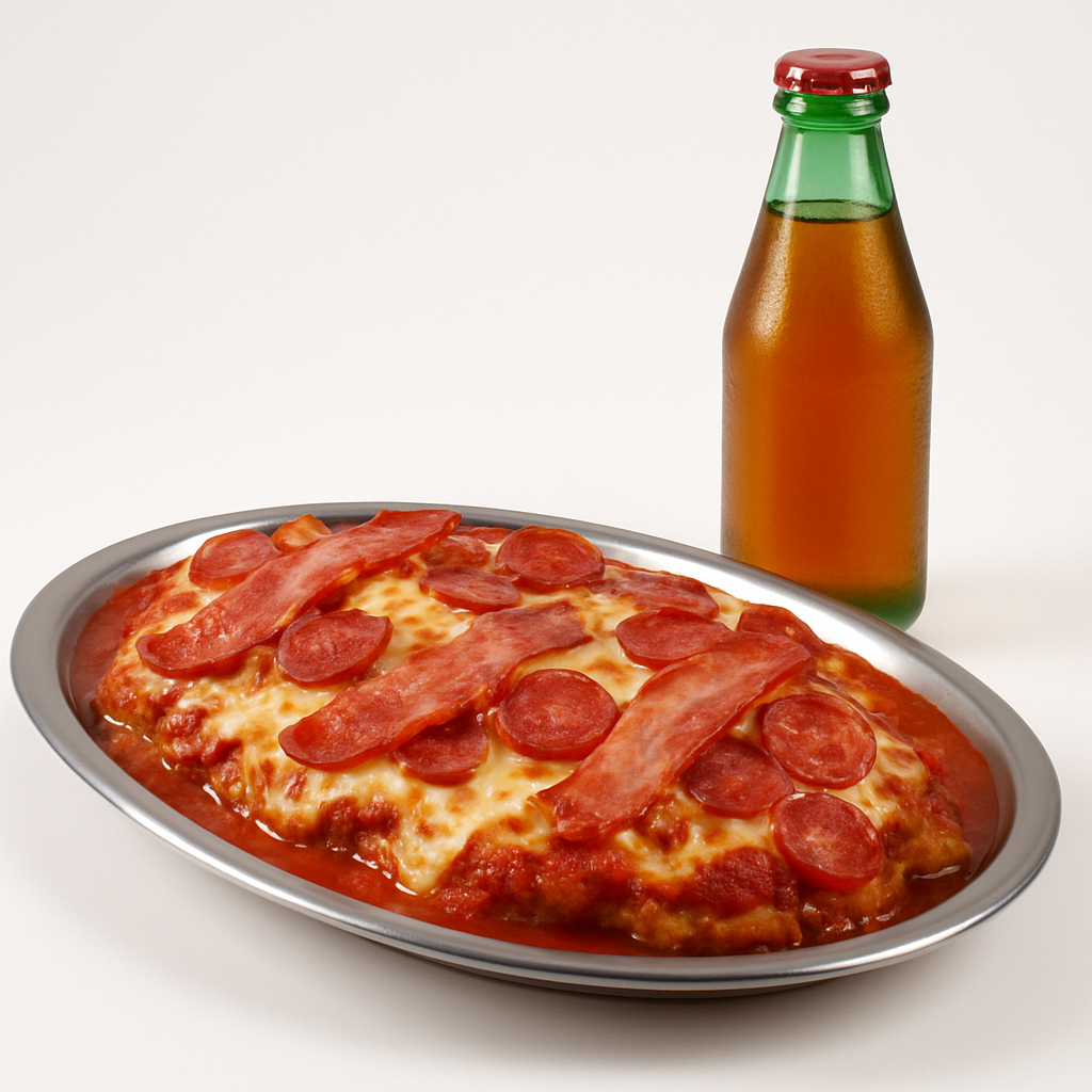 Parmegiana para 2 Pessoas de Carne com Bacon e Calabresa com Bas