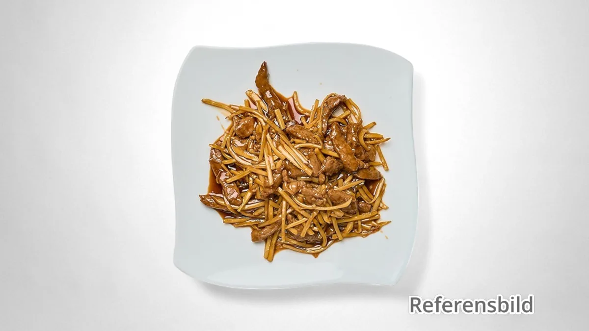 Oxfilé med Baby Bambuskott and Champinjoner