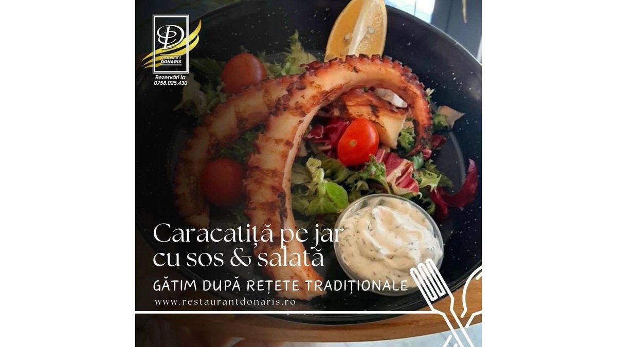 Caracatita pe jar cu sos si mix salata 200/100/50/50/50gr