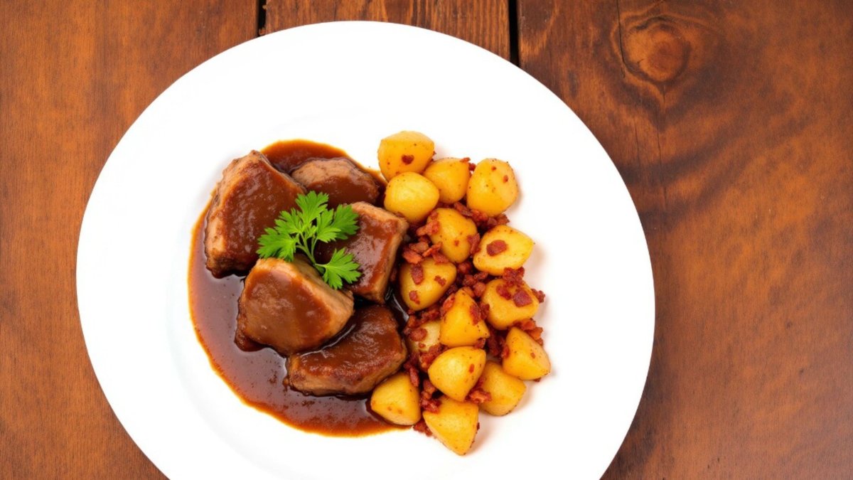 Obrajori de porc cu sos brun si cartofi cu baconandmozzarella