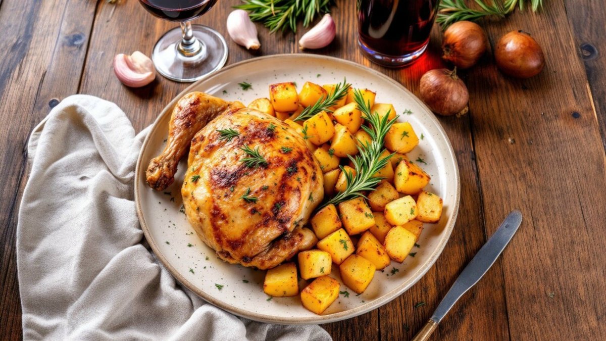 Pulpă de pui gratinată cu cartofi rozmarin 250/200 g