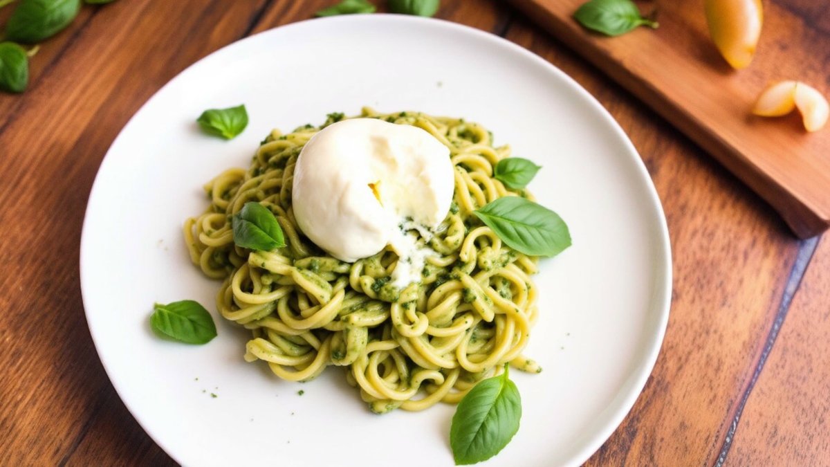 Pasta con pesto e burrata