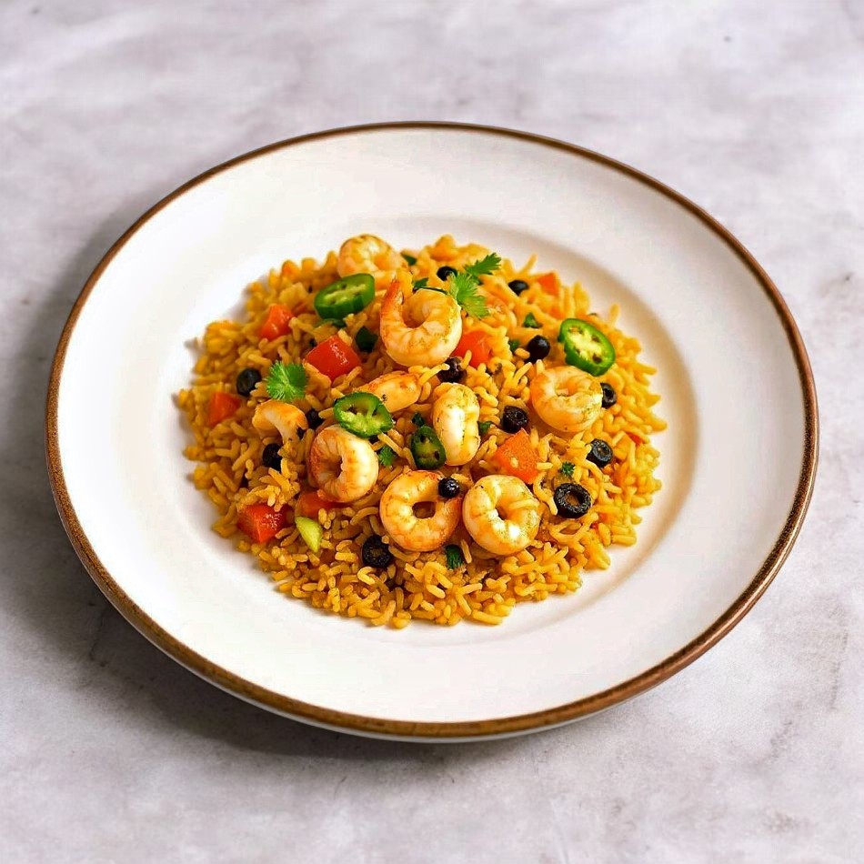 Arroz Tostado con Mariscos y Verduras