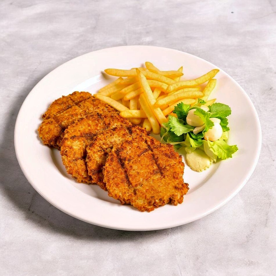 Beefsteak a la Milanesas con Papas