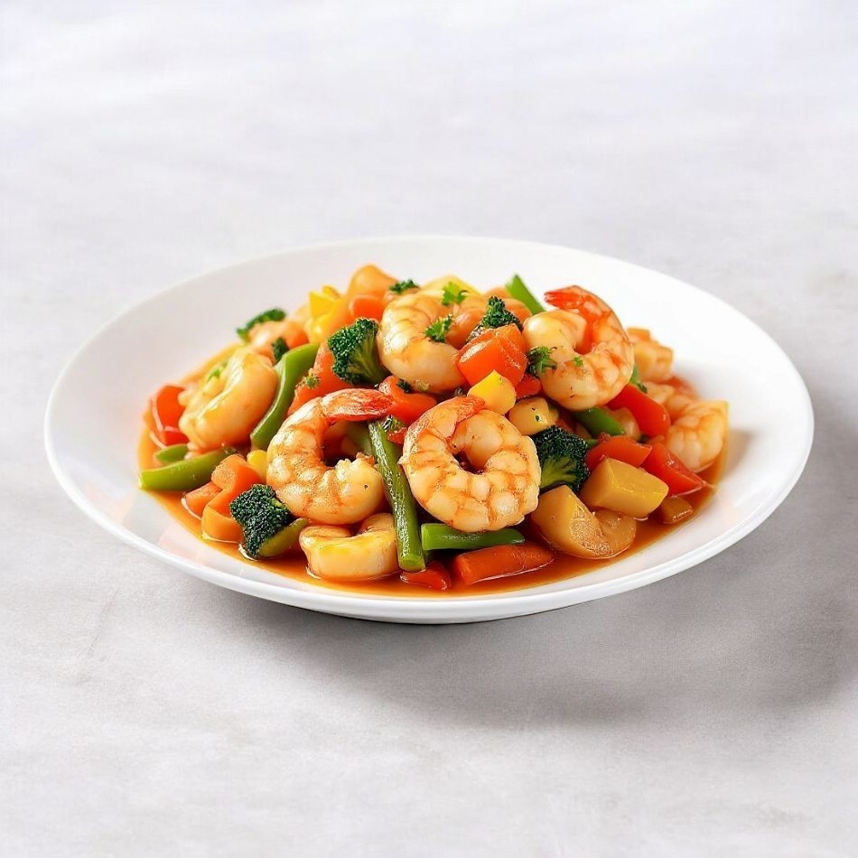 Camarón con Verduras en Salsa Ostión