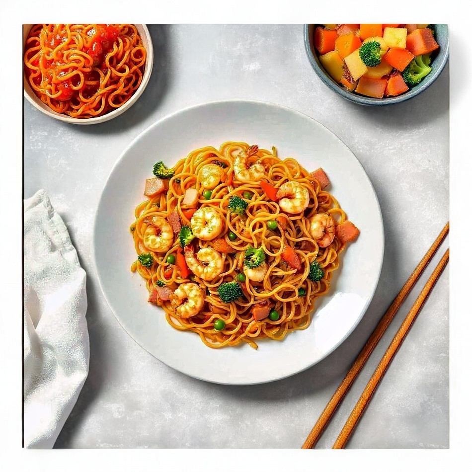 Chow Mein con Camarón y Jamón