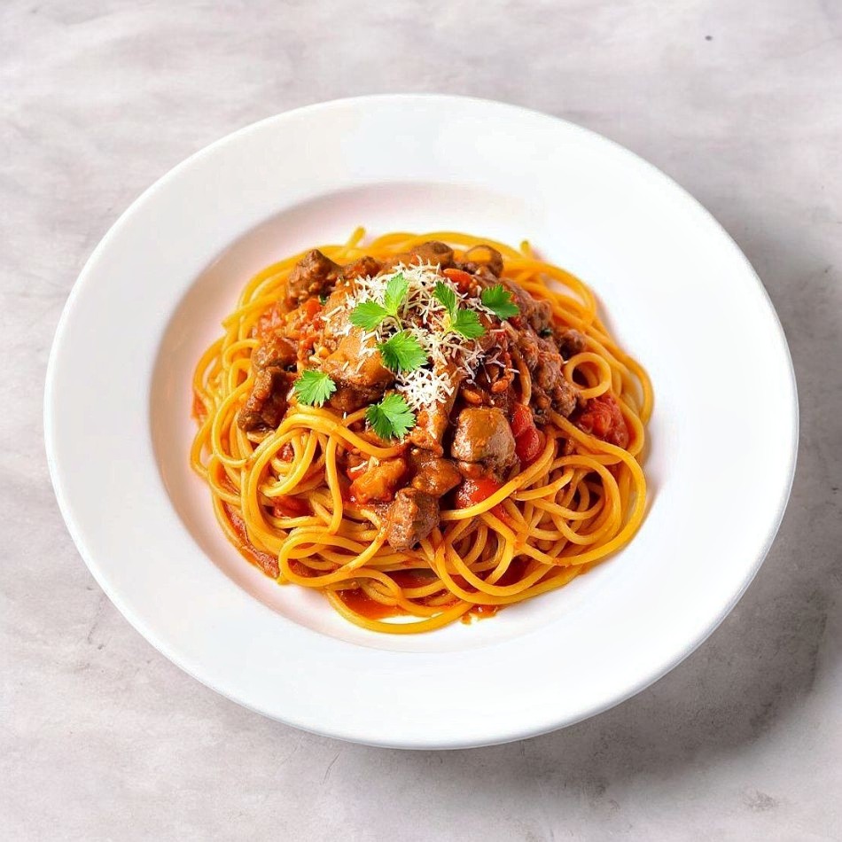 Espaguetis con Lengua de Res Salsa
