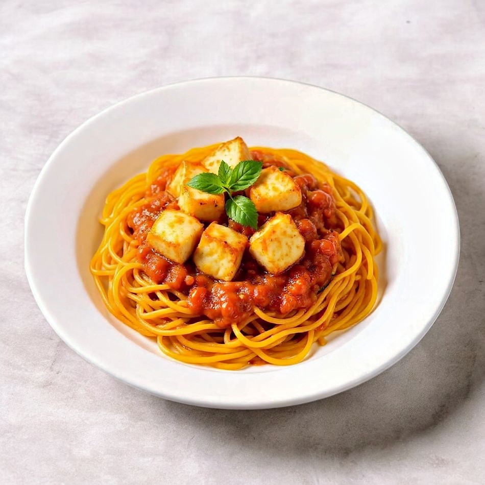 Espaguetis Pollo en Salsa Tomate