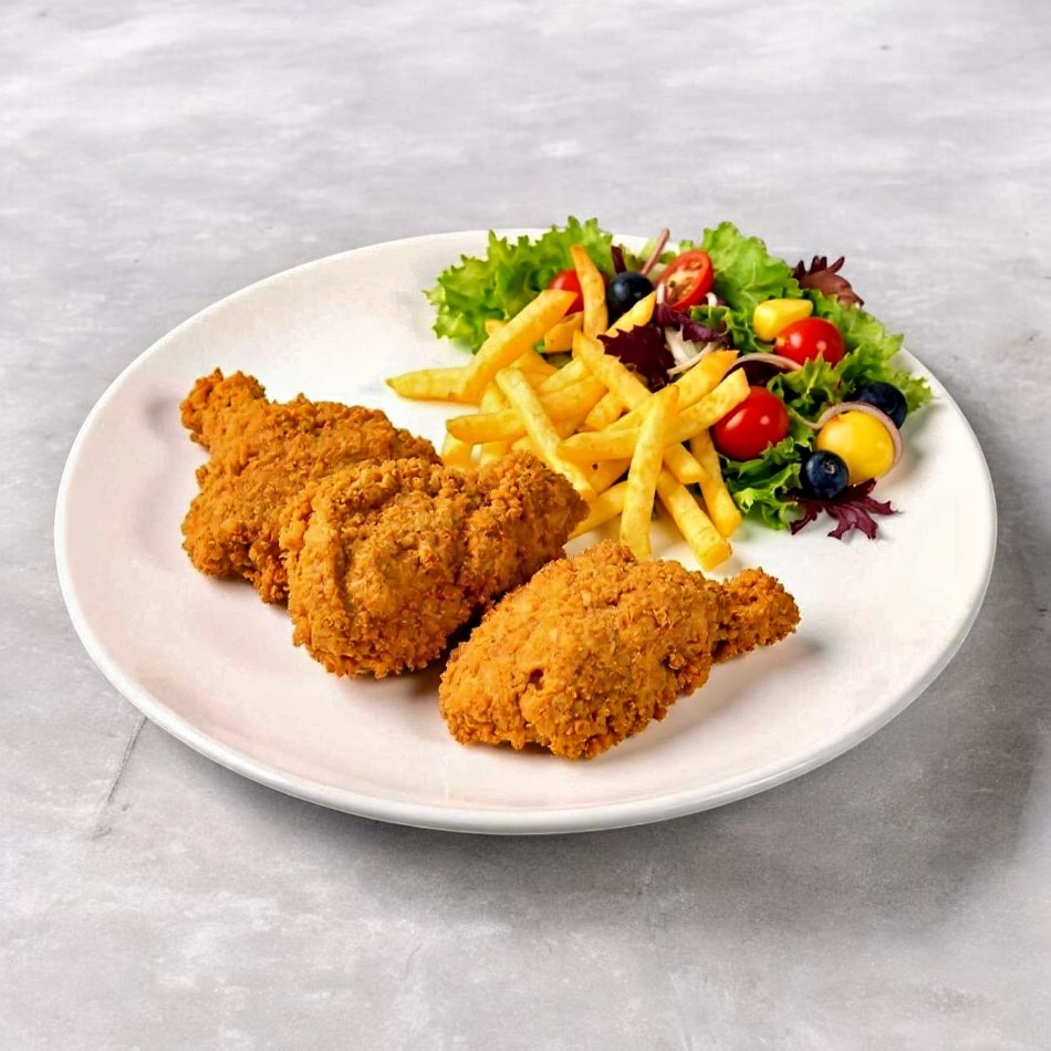 Pollo Fritos con Papas Ensaladas