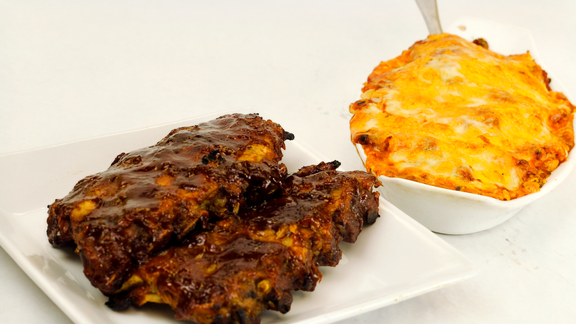 BBQ Ribs with Baked Spaghetti