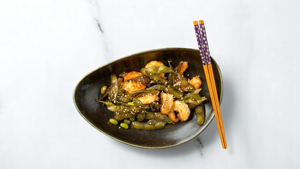 Qızardılmış Krevetlər Edamame ilə