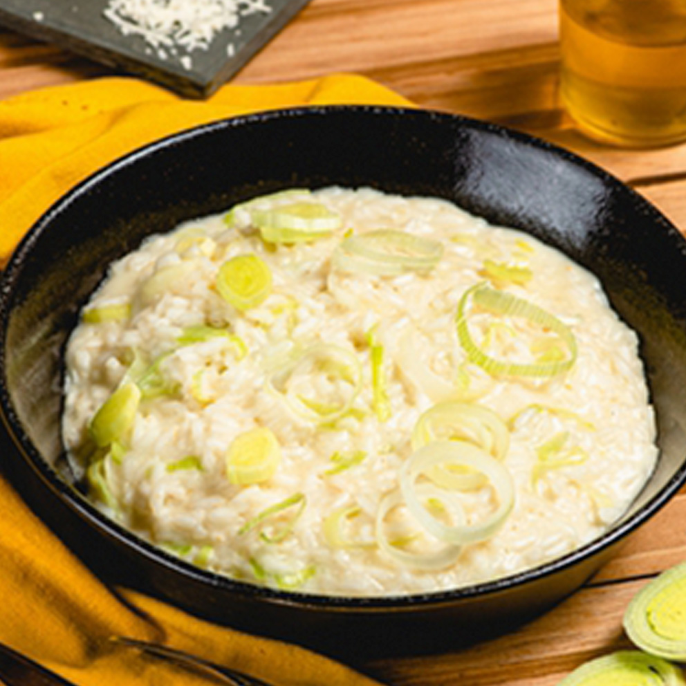 Risoto de Queijo e Alho Poró