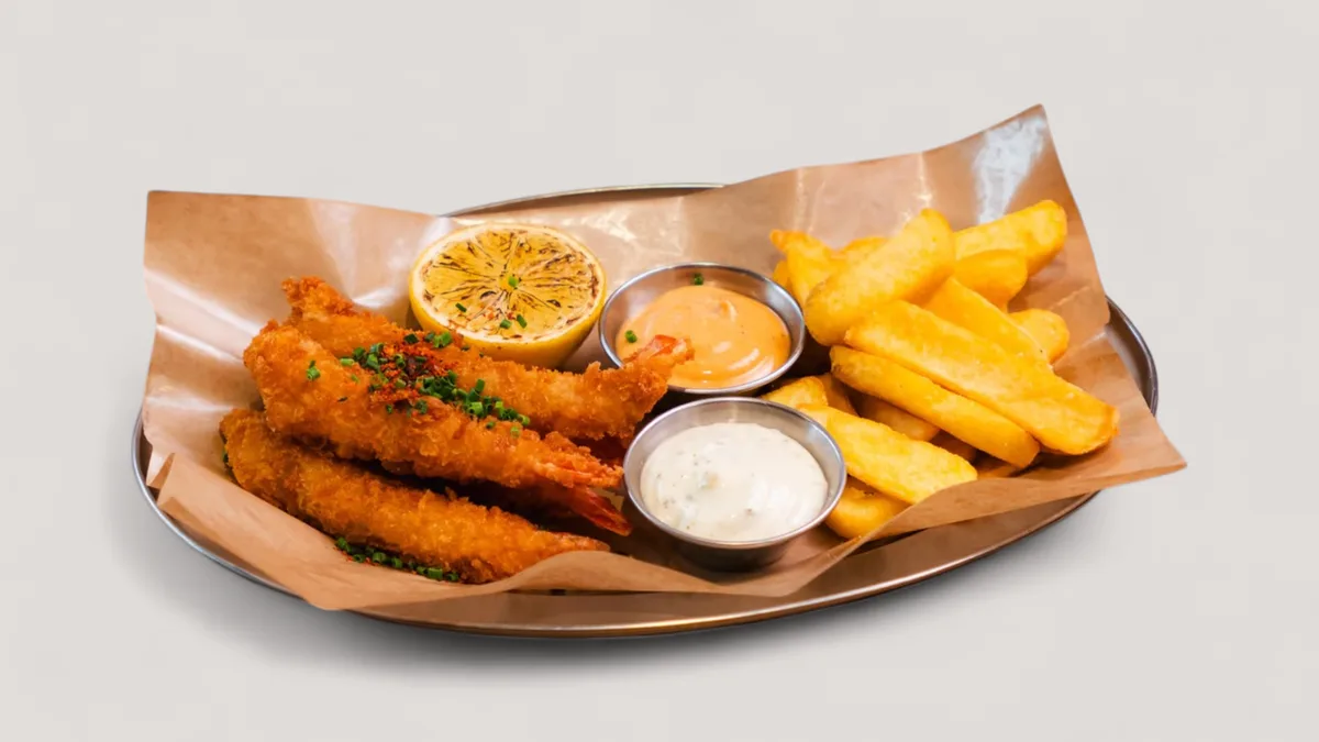 Krewetki w panko z frytkami