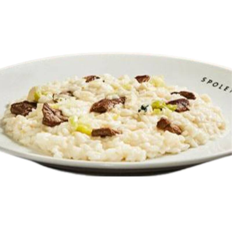 Risotos com Tiras de Carne, Queijos e Alho Poró