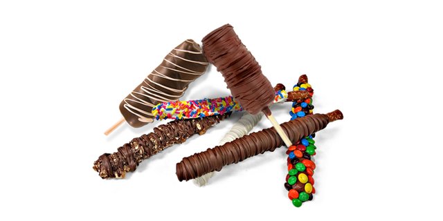 Dipped Marshmallow and Pretzel Rods Platter