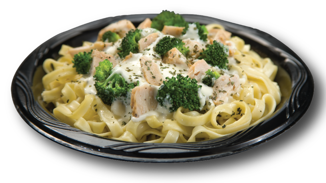 Fettuccine with Alfredo Sauce, Chicken and Steamed Broccoli