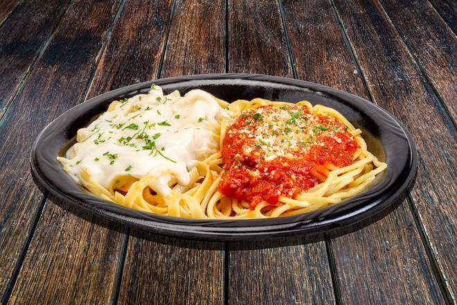 Can't Decide (1/2 Spaghetti Marinara/1/2 Fettuccine Alfredo)