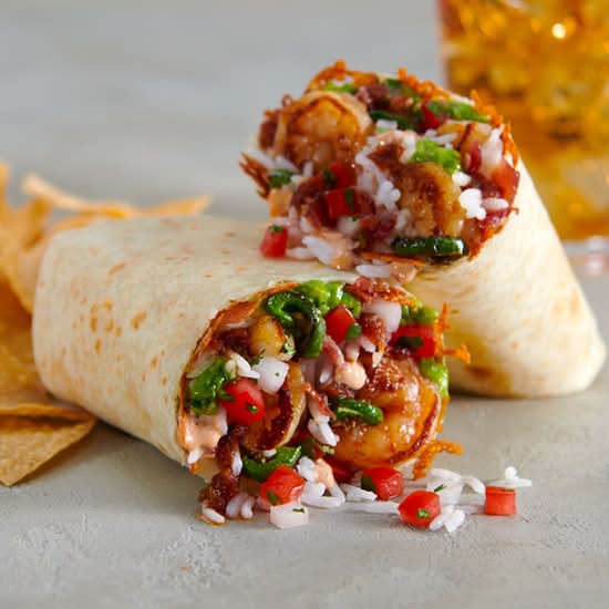 Quesa and Bacon Burrito with Shrimp