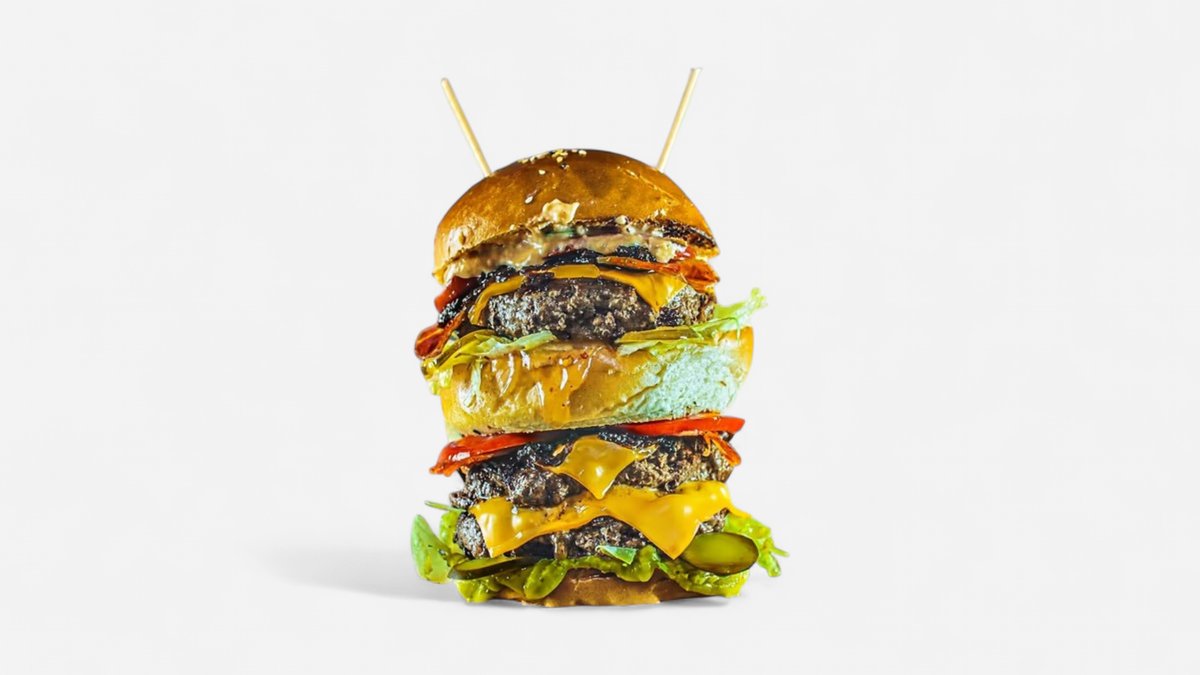 Burger hulk + cartofi prajiti ,salata coleslaw si sos
