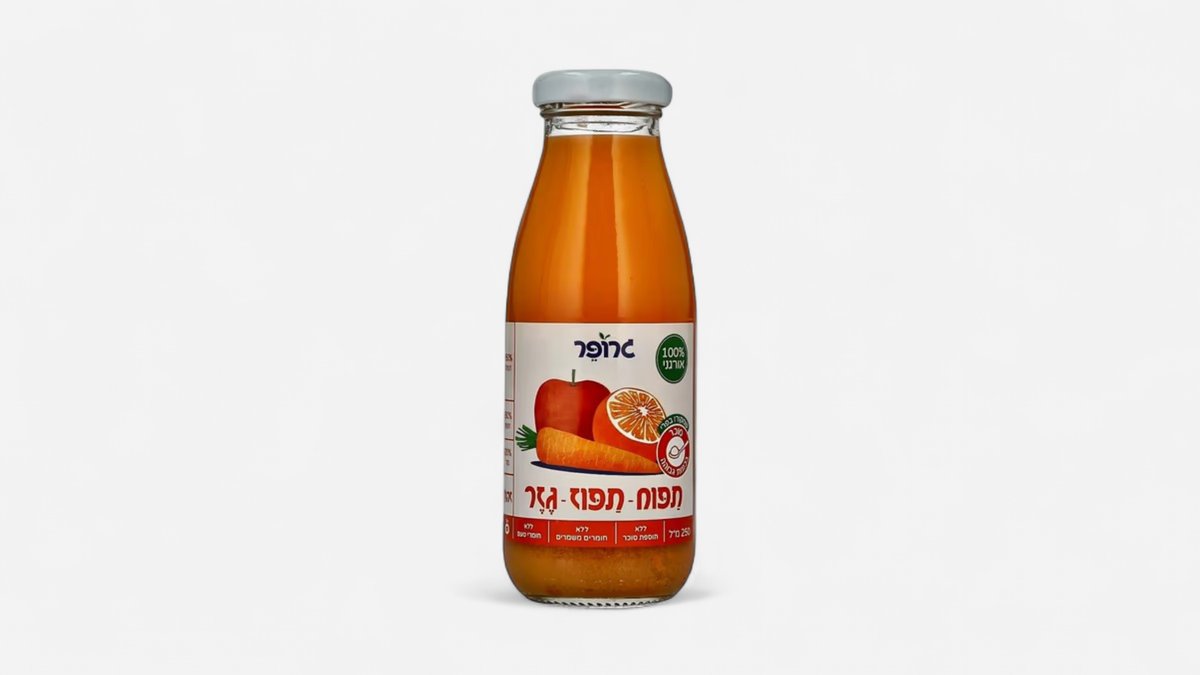 גרופר משקה אורגני תפוח תפוז גזר Growper Organic Drink Apple Orange Carrot