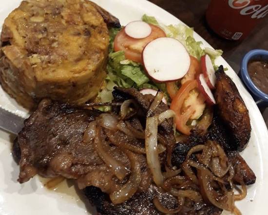 Steak with Onions Trifongo (Bistec Encebollado)