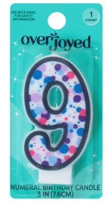 Overjoyed Numeral 9 Birthday Candle, 3 in