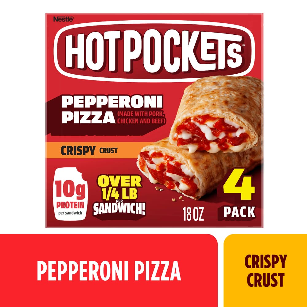 Hot Pockets Crispy Crust Frozen Sandwiches, Pepperoni Pizza (18 oz, 4 ct)