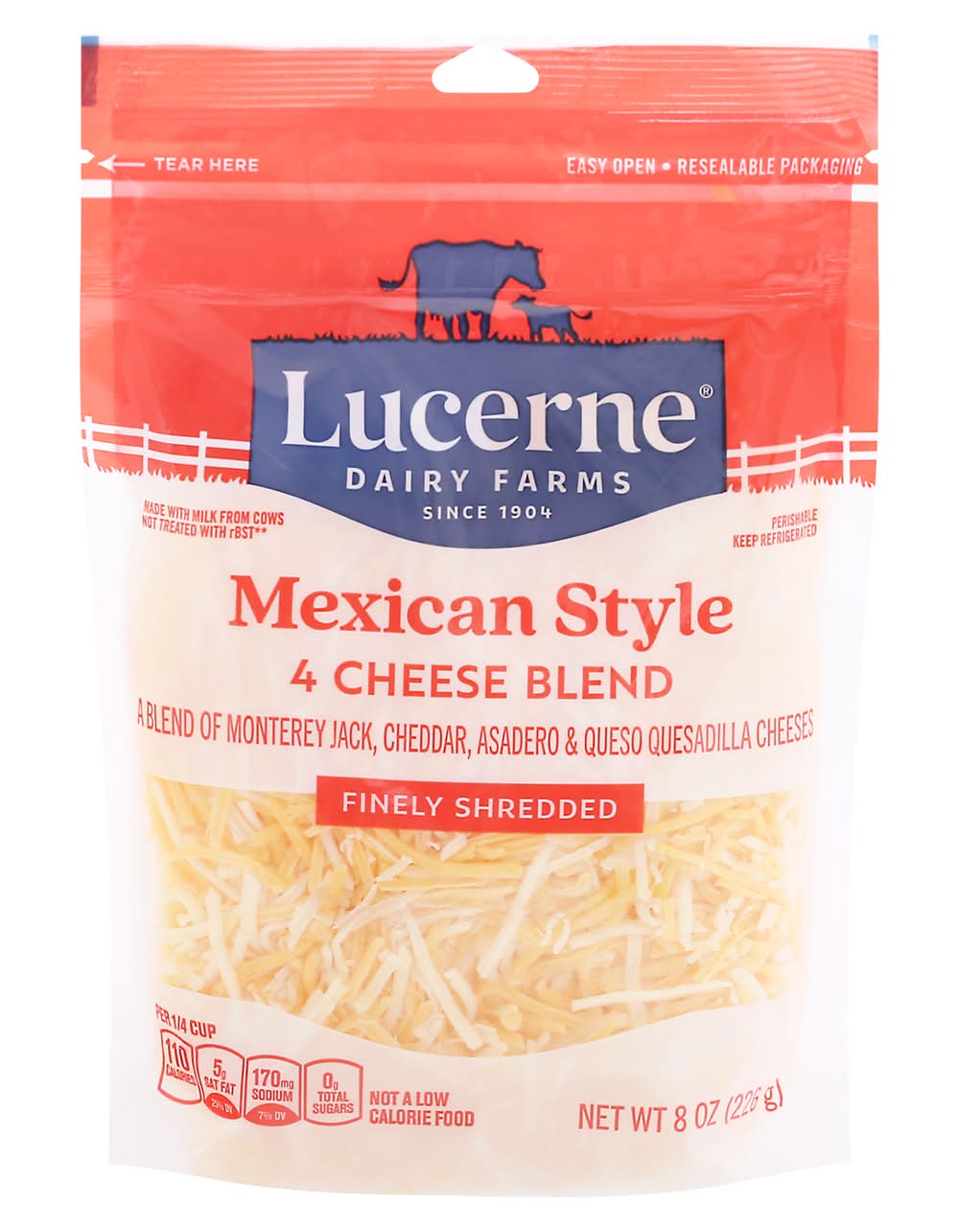 Lucerne Finely Shredded 4 Cheese Blend, Mexican Style (8 oz)