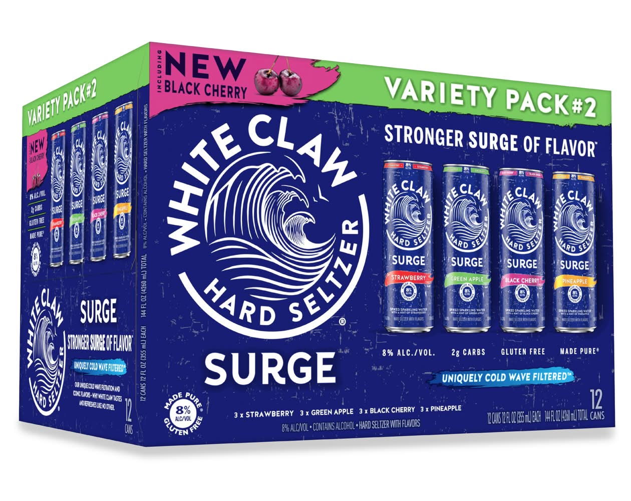 White Claw Surge Hard Seltzer Variety pack, Strawberry-Green Apple-Black Cherry-Pineapple (12 x 12 fl oz)
