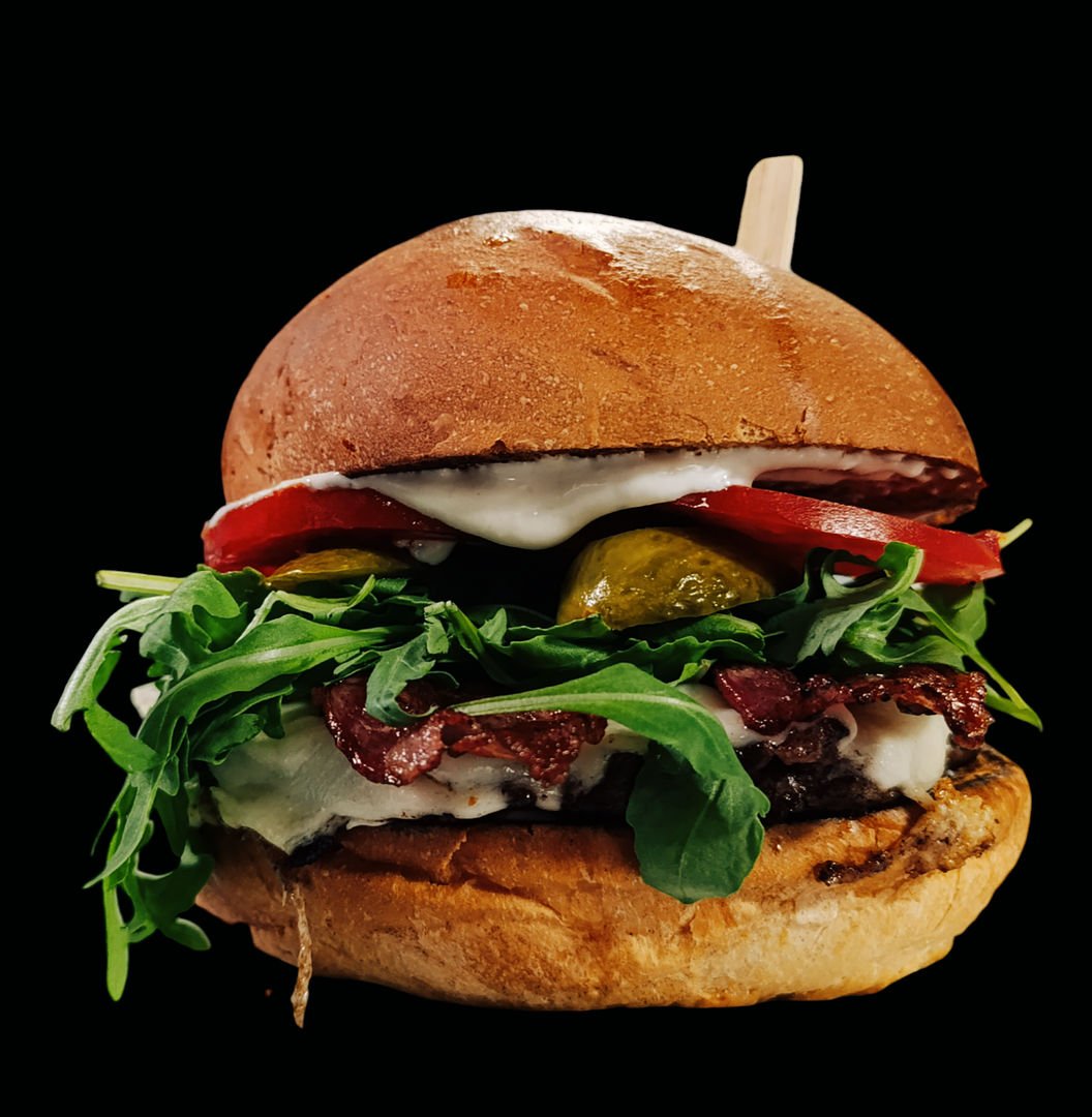 Monterey Jack burger + zemiakové lyžičky + dressing