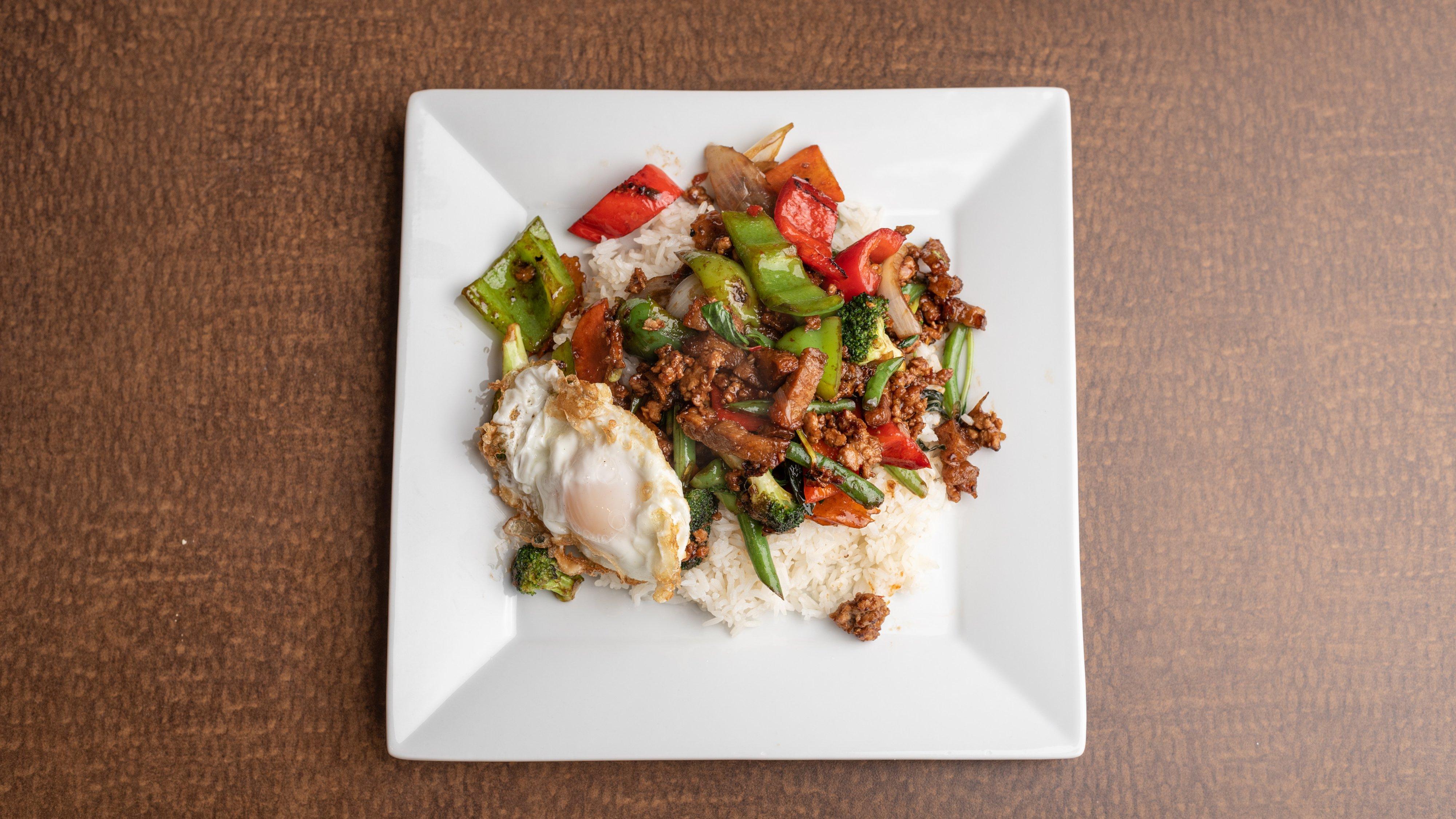 33. Krapow Moo Krob with Egg