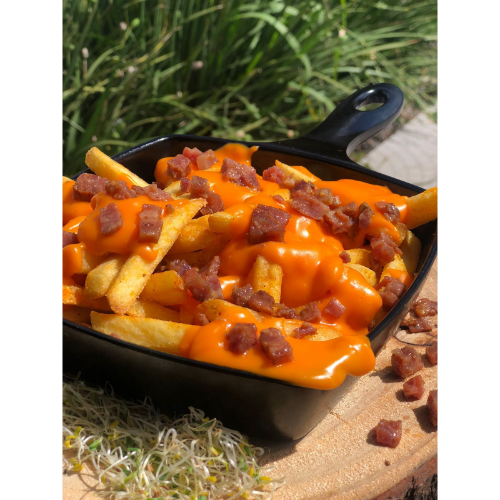 Batatas Palito com Cheddar e Bacon
