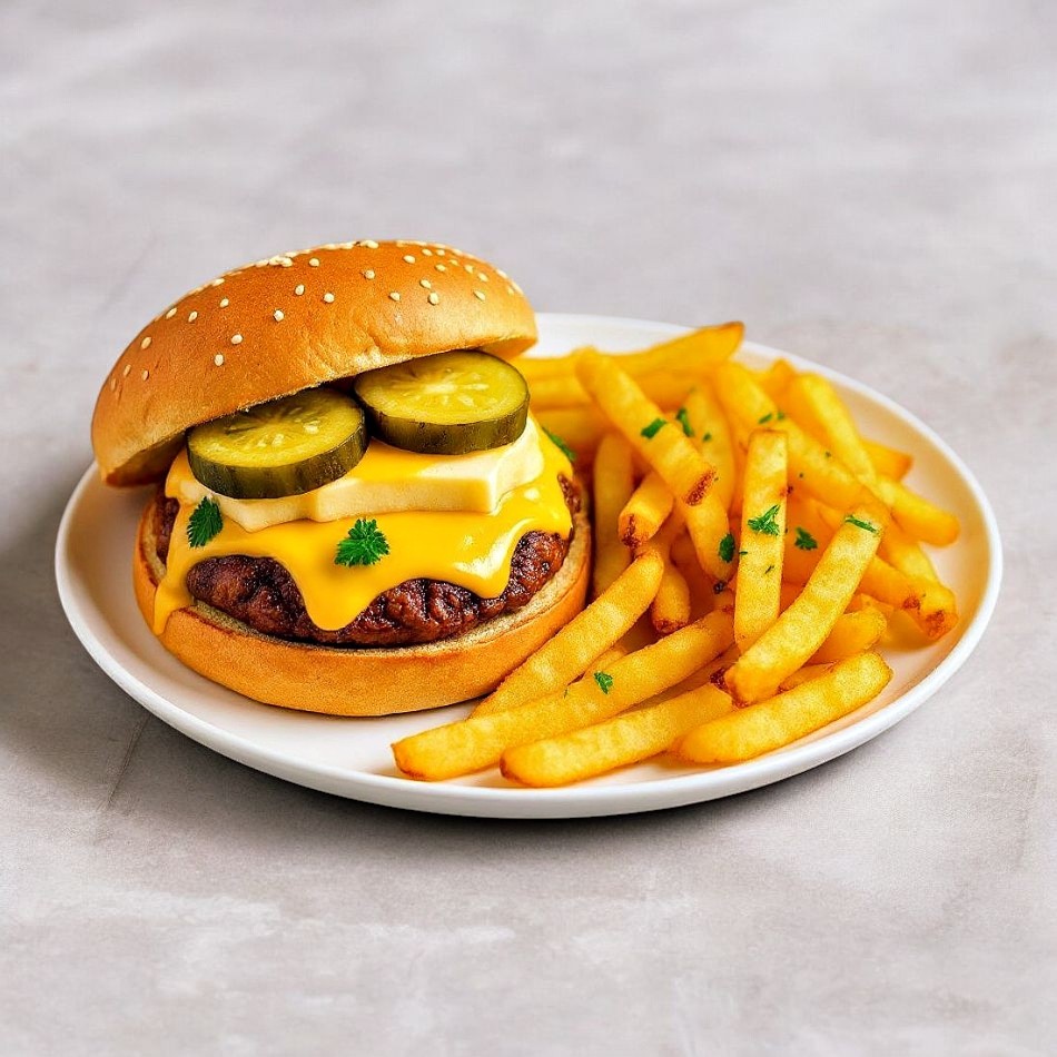 Hamburguesa de Queso Paneer + Papas