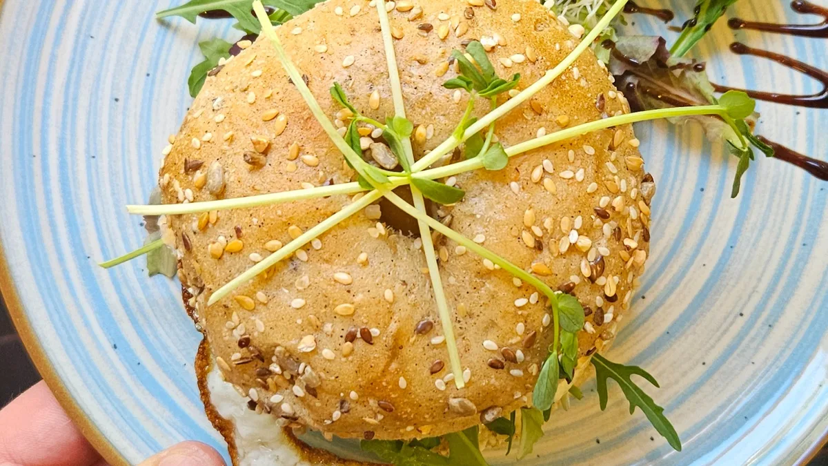 Ham and Cheddar bagel