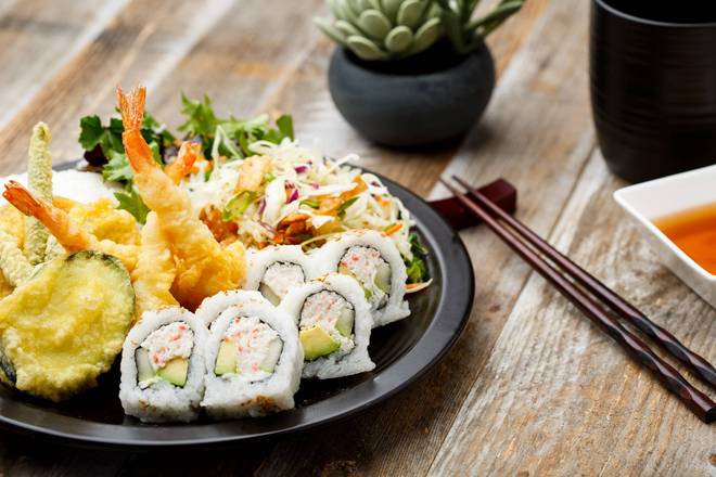 Tempura  and  California  Roll  Combo  Plate (Sansai Plates)